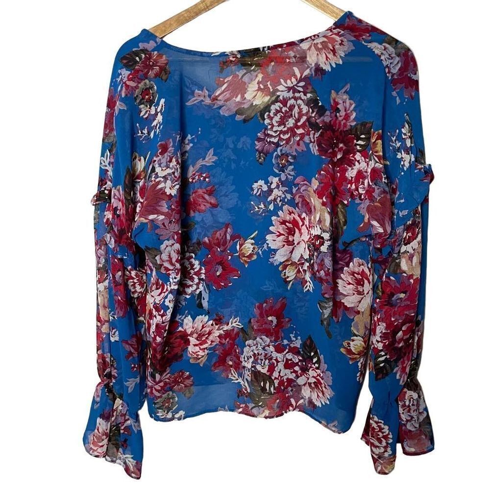 NWT Elie. Tahari Blue Spring Blossom Split Neck‎ Floral Printed Blouse Top S - Picture 3 of 9